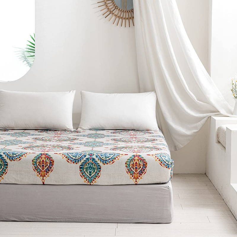 Damier Boho Fitted Sheet, 200 x 200 cm, Bohemian Indian