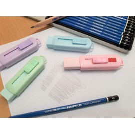 Staedtler Sliding retractable pencil eraser with plastic sleeve, assorted soft pastel color 4 Pack