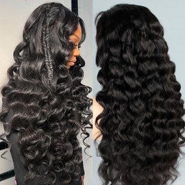 MEIMEI 250% Density HD Lace Front Wigs Human Hair Loose Wave 24 Inch 15A Grade Real Full Large Lace Space 13x4 Loose Deep Wave Lace Frontal Wigs Human Hair Pre Plucked For Black Women