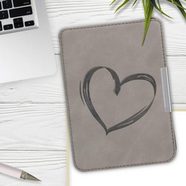 kwmobile Protective Case for Tolino Shine 3 Faux Leather eReader Case with Auto Sleep Function - Heart Brush with Grey