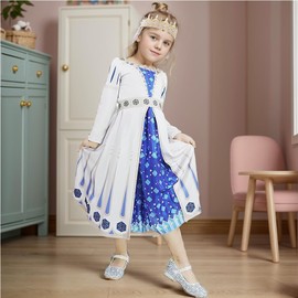 LZH Wish Asha Costume Queen Amaya Dress Wish Child Dress up Asha Cosplay Christmas Carnival with Belt Crown