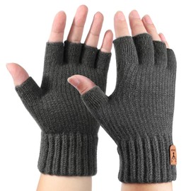 AYPOW Fingerless Gloves for Men and Women, Winter Thermal Knitted Gloves with Fleece Lining, Warm Half Finger Gloves, Driving, Work, Typing, Writing Gloves, Mittens, Unisex Gifts, darkgray