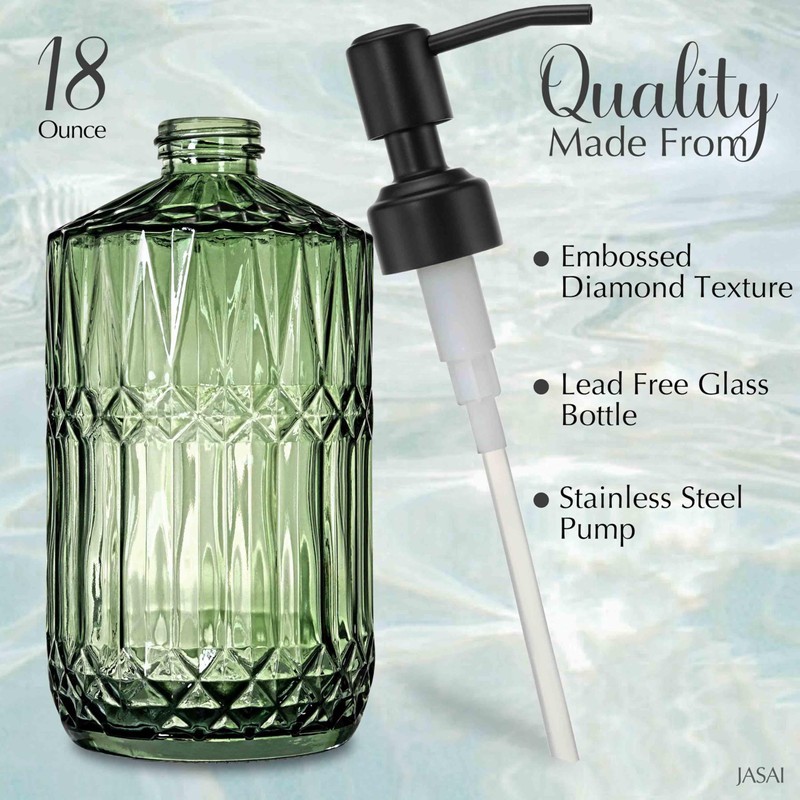 JASAI 18Oz Green Soap Dispenser with Black Rust Proof Pump,