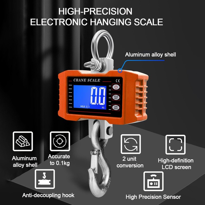 Tiandirenhe New Digital Crane Scale 2200lb/1000Kg Dual Power Options Hanging