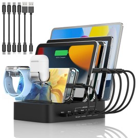 PD Charging Station USB C for Multiple Devices Fast PD Charger 100W 6-Port with 4X PD 20W USB C Charging Port, Black