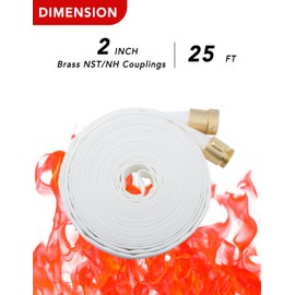 ZYfire Fire Hose - 2" ID x 25 FT Single Jacket TPU Firefighter Hose with M × F NST/NH Brass Couplings 750 PSI Burst Pressure Lightweight for Use in Firefighting