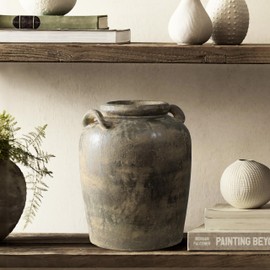 LuxenHome Vintage Ceramic Flower Vase,15''Tall Farmhouse Jug Brown Large Vase for Room Decor,Rustic Terracotta Vase Entry Way Table Home Decor Living Room Home Décor Accents