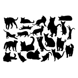 Pack of 22 Cat Feline Pet Silhouette Cute Stickers - Scrapbook Accessories - Car Decal - Water Bottle Stickers - Cat Gifts for Women - Labels Stickers (Black, 21cm x 14cm (Total Sheet Size))