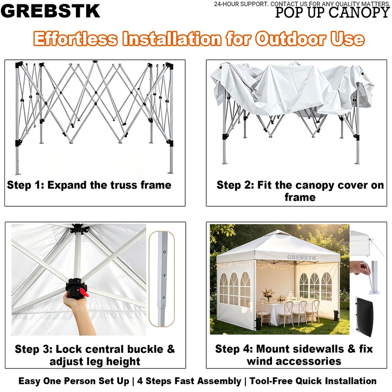 GREBSTK 10x10ft Pop Up Canopy Tent with Sidewalls, Instant Setup,