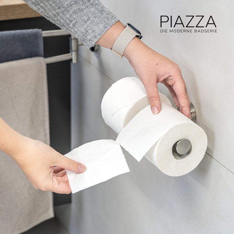 bremermann Piazza Bathroom Series Double Toilet Roll Holder, Matt Stainless