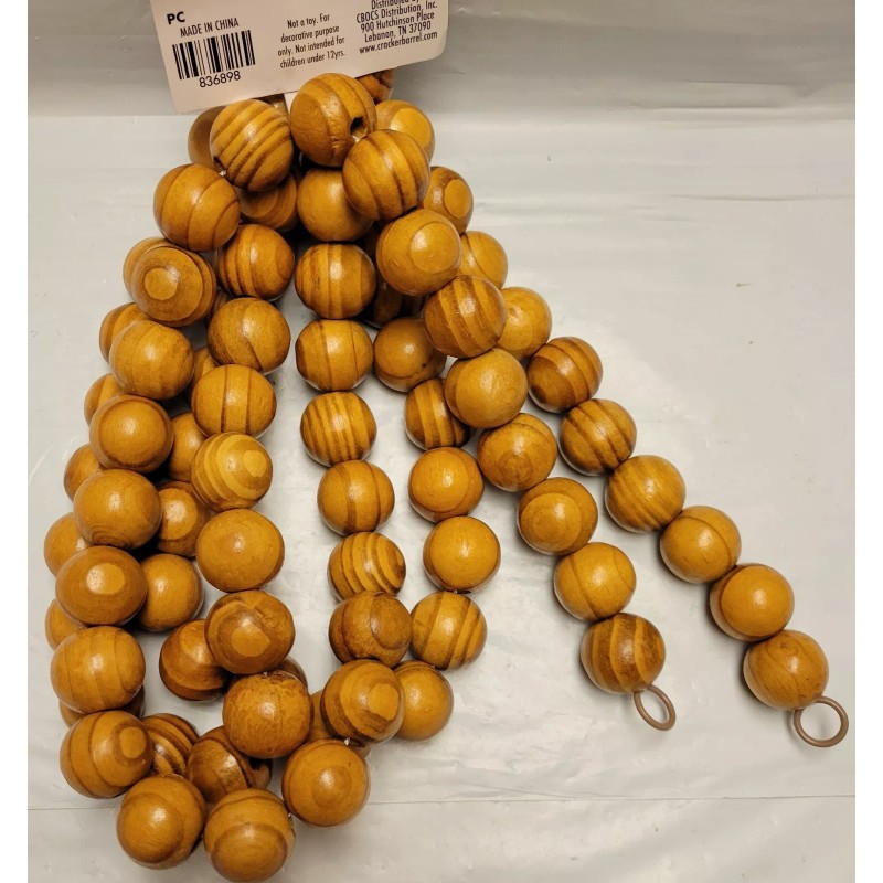Cracker Barrel Brown Wood Bead Garland 6’ Christmas Beaded Wooden