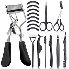 17 Pcs Eyelash Curlers Kit Lash Curler Eyelash Comb Seperator Extension Tweezers Eyebrow Brush Scissors False Eyelashes Applicator Eyebrow Trimmer Silicone Refills Pads for Women(Black)