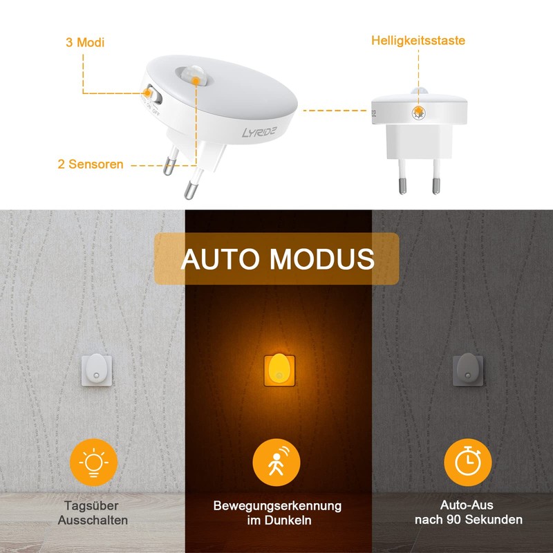LYRIDZ Amber Night Light Socket with Motion Sensor, Bright Plug-in