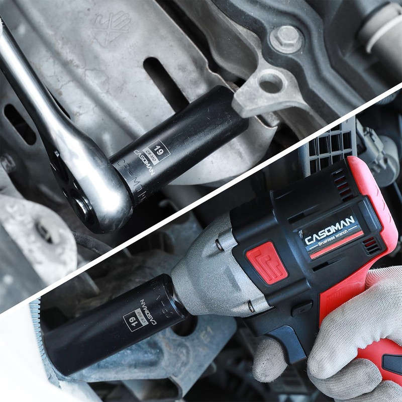 CASOMAN 1/2-Inch Drive x 19mm Deep Impact Socket, 6-Point, Metric,