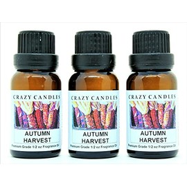 Crazy Candles Autumn Harvest (Made in USA) 3 Bottles 1/2 FL Oz Each (15ml) Premium Grade Scented Fragrance Oil