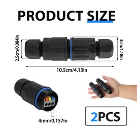 2 x Cable Connectors Waterproof IP68, Cable Connector IP68, Junction Box Waterproof, CDF-200 Cable Connector, Waterproof, Junction Box with 3-Pin Connection Clamps for Cables with Diameter 4-10 mm