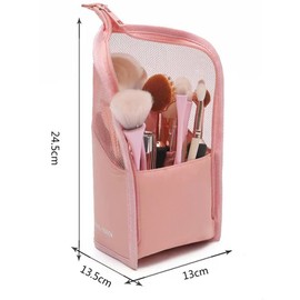 1 Piece Makeup Brush Organiser Bag PVC Clear Brush Pouch Used for Women Girls Portable Travel Makeup Brush Organiser Case (Pink)
