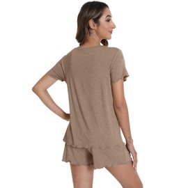 WiWi Pajamas for Women Short Sleeve Top and Long Pants Lounge Sets Bamboo Viscose Pajama Set Pj Sleepwear S-XXL, Camel, X-Large