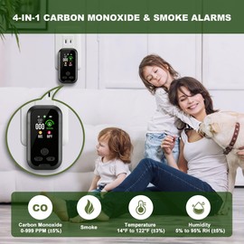 2pcs Carbon Monoxide Detector Plug in Wall, Portable Carbon Monoxide Alarm, 4-in-1 CO Detector Smoke Alarm Humidity & Temp Meter, HD Screen, CO Monitor for Home Travel Camping RV (Black)