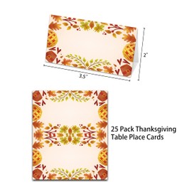 Fall Thanksgiving Table Place Cards, Orange Pumpkin Blank Seating Place Card for Table, 25 Pack Buffet Food Tent Labels, Double Design Name Cards, Thanksgiving Day Party Decorations(03)