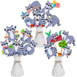 Raccoon Party Decoration 18Pcs Raccoon Centerpiece Sticks Cartoon Raccoon Theme Party Decorations Woodland Party Table Toppers for Raccoon Birthday Party Baby Shower Supplies
