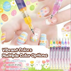12 Colors Nail Art Pens Set, Lapicero de Esmalte de Uñas Kit Profesional, Lápices para Decorar Uñas para DIY, 0.5mm Nail Art Point Grafiti Pen Set, Ro