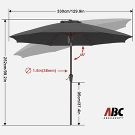 ABCCANOPY 11FT Patio Umbrella, Outdoor Waterproof Table Umbrella with Push Button Tilt and Crank, 8 Ribs UV Protection Pool Umbrella for Garden, Lawn, Deck & Backyard (Dark Gray)