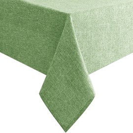 Hiasan Faux Linen Rectangle Tablecloth - Wrinkle Free, Washable Rust-Proof Rectangle Table Cloth for Kitchen Dining Room Holiday Table Cover for Party Dinner, Farmhouse, Green, 60 X 84 Inch