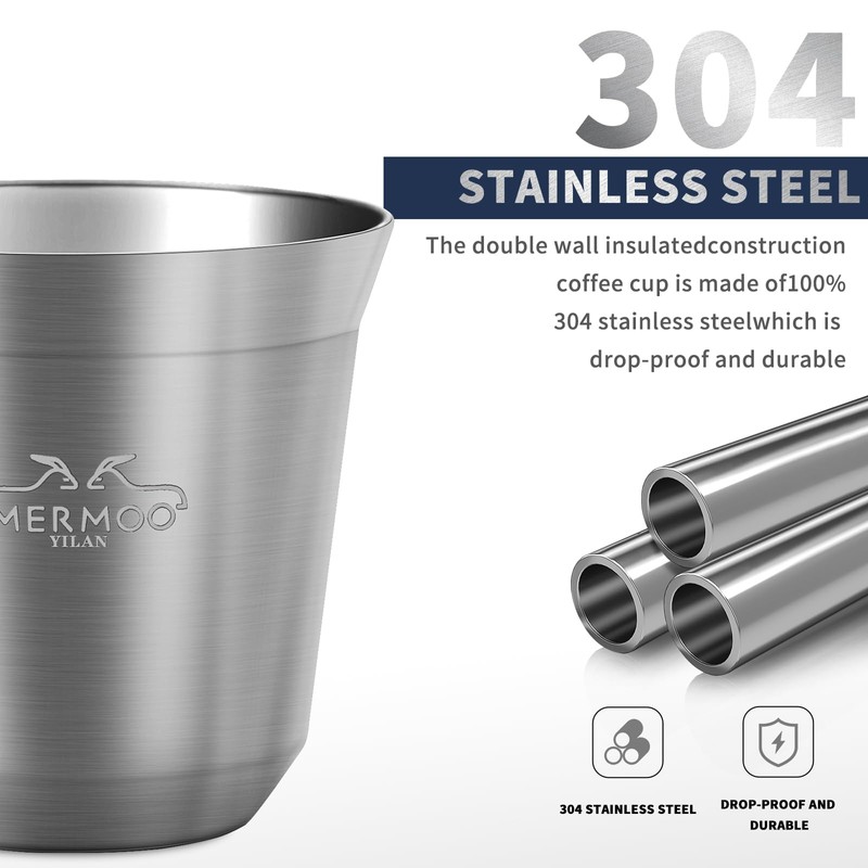 MERMOO YILAN Stainless Steel Espresso Shot Cups (2.7oz) 80ml，Insulated, Mixed