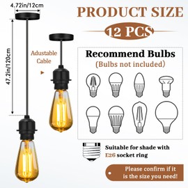 Retisee 12 Pack Industrial Mini Pendant Light Kit Bulk Mini Ceiling Hanging Light Fixtures E26 Lamp Socket Vintage Black Cord Pendant Light Fixtures Adjustable DIY Hanging Lamp Kit for Kitchen Bedroom