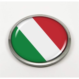Flag of Italy | 3D Domed CAR Emblem Badge Sticker Chrome Metal Round Bezel