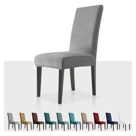 MAXIJIN Stretch Velvet Chair Covers for Dining Chairs Set of 2 Removable Velour Dining Chair Covers Plush Chair Slip Covers for Dining Room,Hotel,Kitchen,Ceremony (Grey, 2)