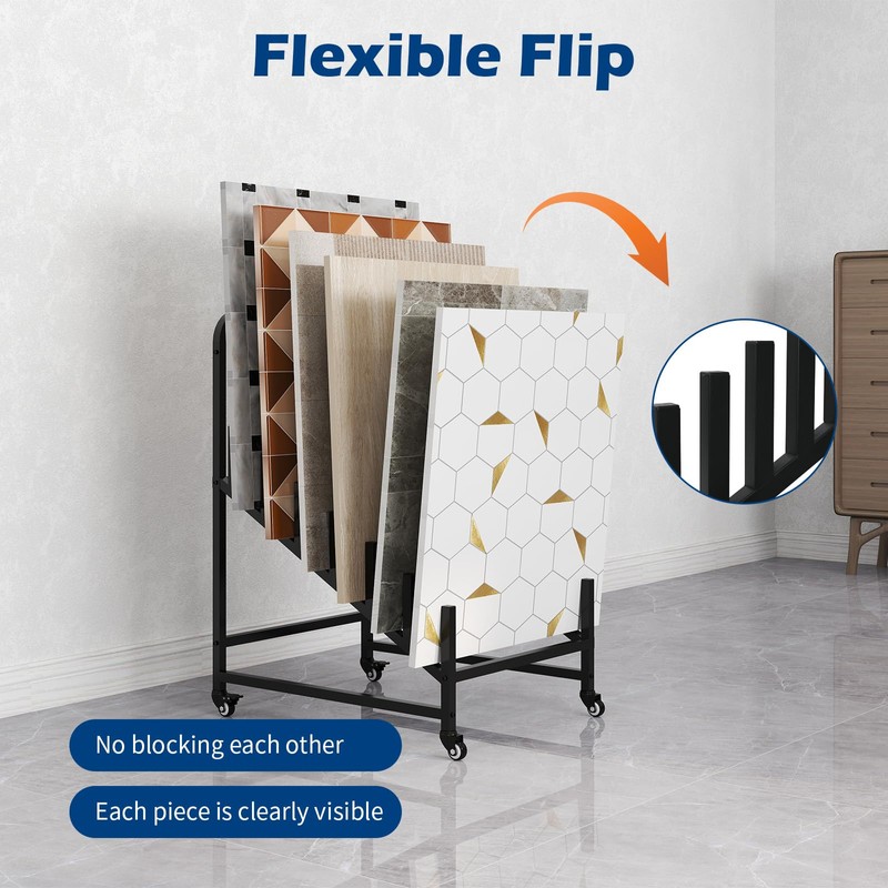 WYJREES 12-Tier Tile Display Rack, Rolling Tile Display Stand for
