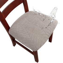Genina Waterproof Seat Covers for Dining Room Chairs, Stretch Chair Covers Removable Washable Dinning Room Kitchen Chair Seat Cushion Slipcovers (Leaves-Warm Gray, 2 PCS)