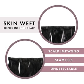 Naked Clip-In Hair Extensions by everlong, Skin Weft Scalp Imitating Invisible Base, Premium Remy Human Hair for Length & Volume, 140 Grams (14 inch, #1 Jet Black)