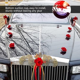 OLizee® 13Pcs Wedding Car Decorations Set with Suction Cups Wedding Party Flower Kit Wedding Car Decor Red Flowers Artificial Rose Flowers for Wedding Car