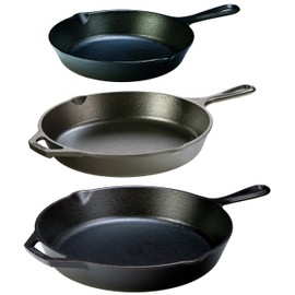 Lodge Seasoned Cast Iron 3 Skillet Bundle. 12 inches and 10.25 inches with 8 inch Set of 3 Cast Iron Frying Pans
