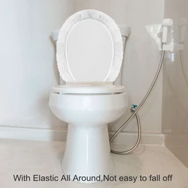 Soft Bathroom Toilet Lid Cover with Elastic All Around,Fabic Covers,Machine Washable,Fit Most Size Toilet Lids (White)