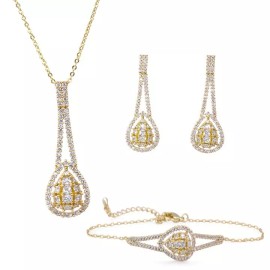 Unbranded Gold Plated with Clear Cubic Zirconia Pendant Necklace Bracelet and Earrings Set