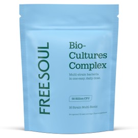 Free Soul 50 Billion CFU Pro Bio Cultures Complex with 16 Live Strains | Advanced Single Capsule Serving with Multi Strain Formula | Vegan Digestive Enzyme Supplement for Gut Health | 30 Capsules