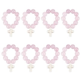 OLYCRAFT 8Pcs Rose Quartz Rosary Beads with Cross Pendant 10mm Natural Stone Catholic Rosary Beads with Cord Round Dyed Rosary Beads for Women Men Baptism First Communion Confirmation