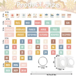 JarThenaAMCS Groovy Boho Flip Calendar Bulletin Board Set Retro Hippie Calendar with 68 Cards & Adjustable Holder Weather of The Week Chart for Classroom Back to School Home Office DIY Decor Supplies