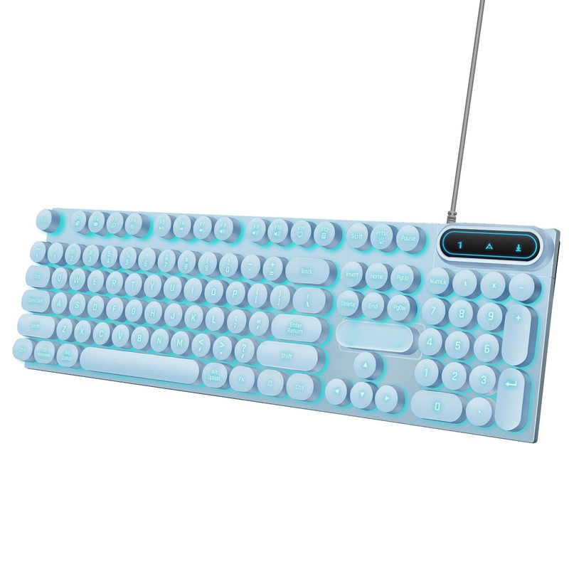 Gaming Keyboard USB Round 104 Keycaps Backlit Ergonomic Fodable Feet