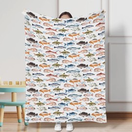 Freshwater Fishes Baby Blanket for Boy Girl Watercolor Fish Swaddle Blanket Outdoor Fishing Lovers Gift Bed Blanket Crib Newborn Toddler Nursery Receiving Blankets Daycare Playmat 30x40