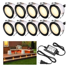 Sumaote Recessed LED Deck Light Kits Dusk to Dawn, 10 Pack φ1.22in Low Voltage 12V Warm White Step Lights with Photocell Sensor, IP67 Waterproof Outdoor Deck Stair Lighting for Patio Yard Path