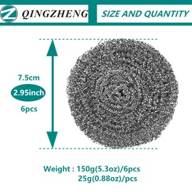 Stainless Steel Scourer Kitchen and Household, Steel Cleaning Dishes, Middle Size Scrubbers (6Pcs*25g)