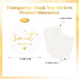 Createreedo 120pcs Clear A Sweet Thank You Stickers, 2" Round Gold Foil Envelope Seal Stickers, Self-Adhesive Labels for Small Business Packaging Wedding Birthday Baby Shower Party Favors Gift Wrap
