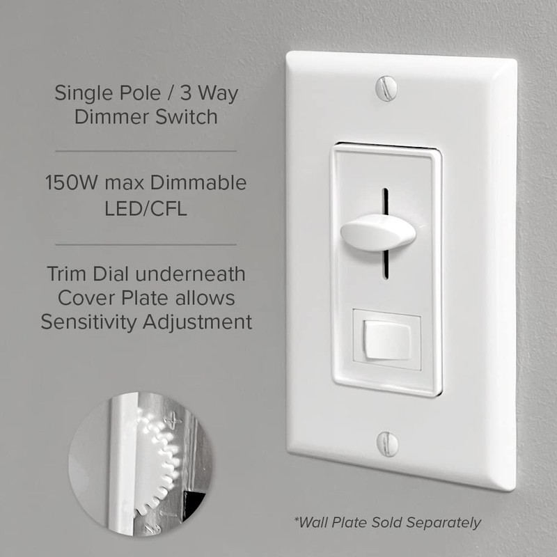 Maxxima LED Dimmer Electrical Light Switch - 3-Way/Single Pole Use,