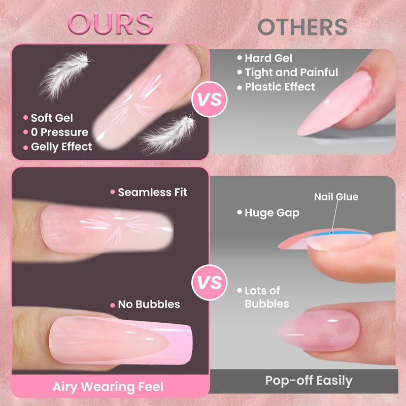 French Press-on Nails, Glossy False Nails Long, Square False Nails