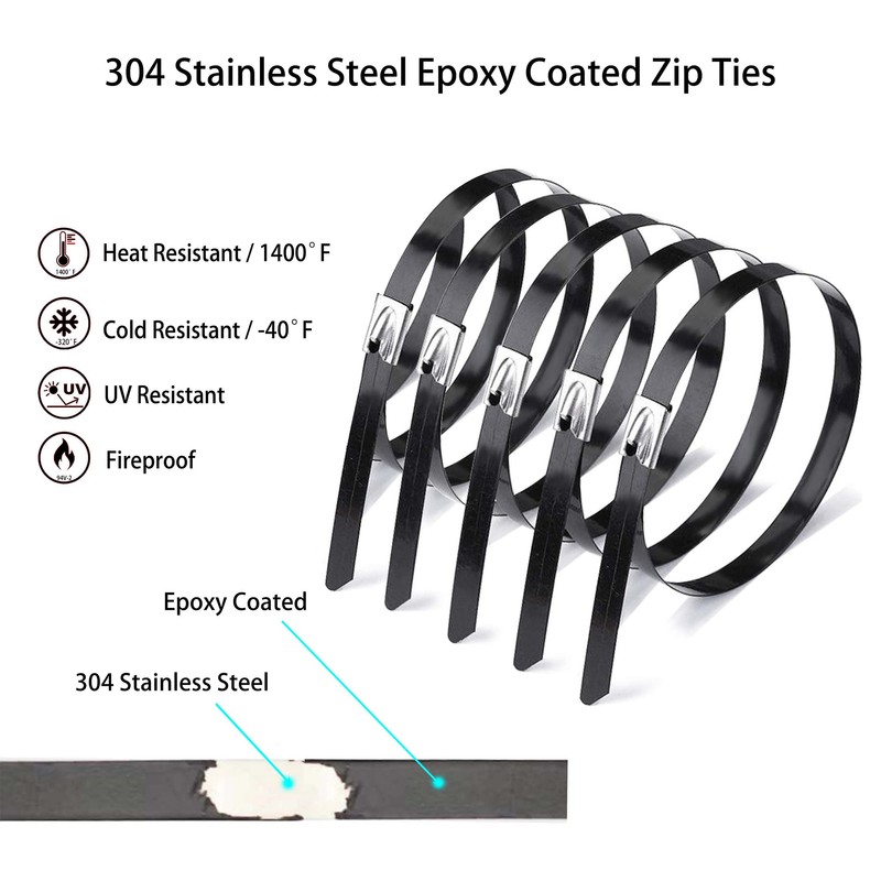 60 Inch Extra Long Metal Zip Ties Black 20PCS Premium